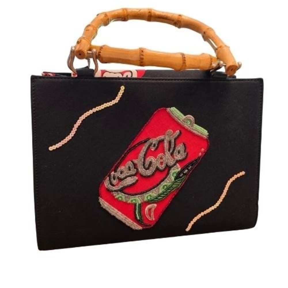 Vintage Rare Bamboo Handle Coca-Cola‎ Beaded Soda Can Handbag Purse Sequins Coke - Picture 2 of 16